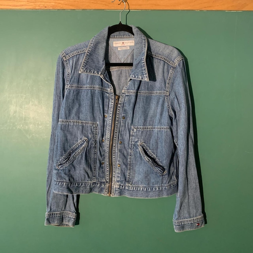Tommy Hilfiger Blue Denim Jacket Zipper Detail Vintage Retro Hipster XL